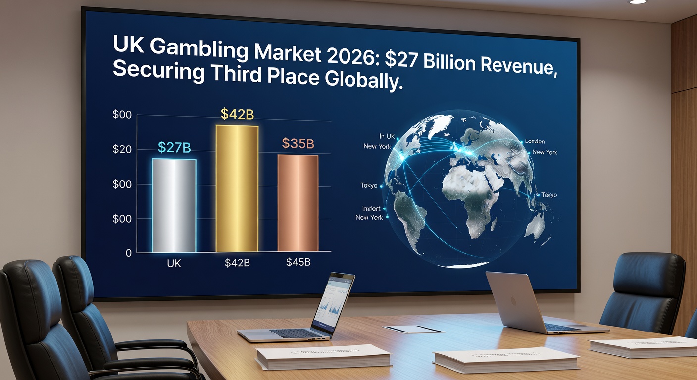 World map illustrating global gambling revenue leaders including US, India, and UK in 2026