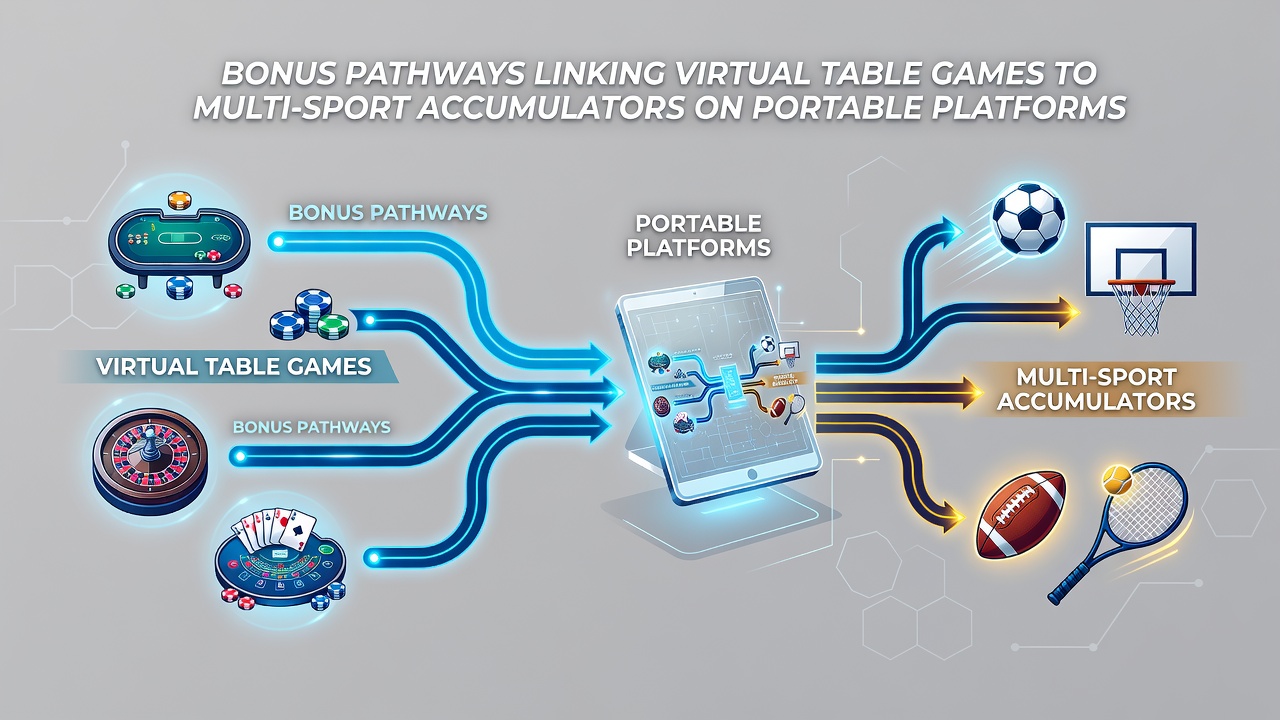 Diagram illustrating data flow between virtual table games and sports accumulator bonuses on mobile