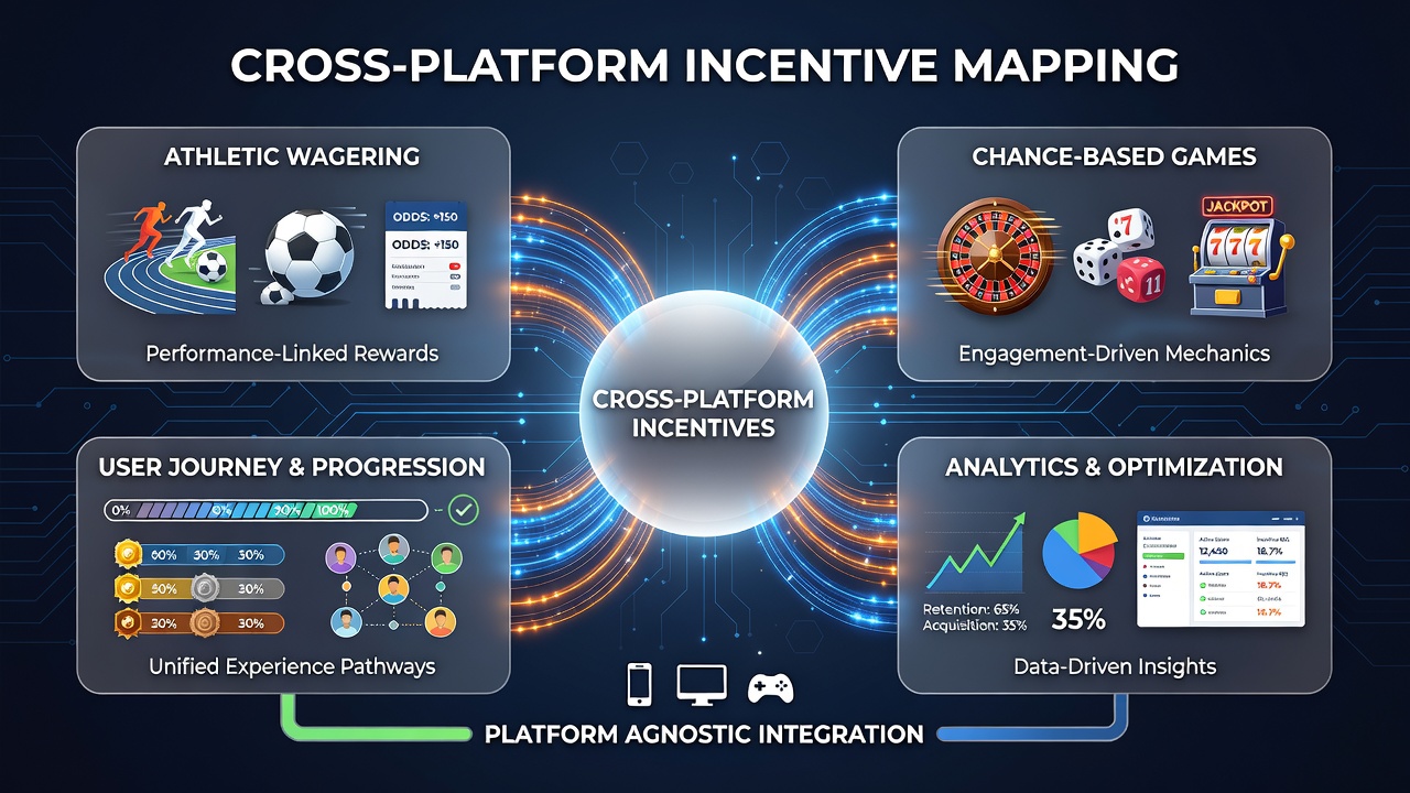 Screenshot of a unified player dashboard displaying mapped bonuses from sports betting to casino games