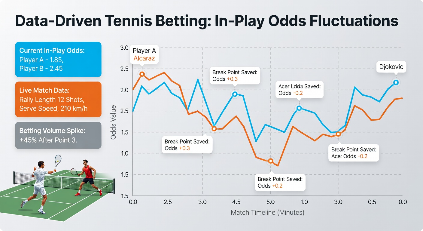 Live tennis match dashboard displaying odds charts and player stats in real time