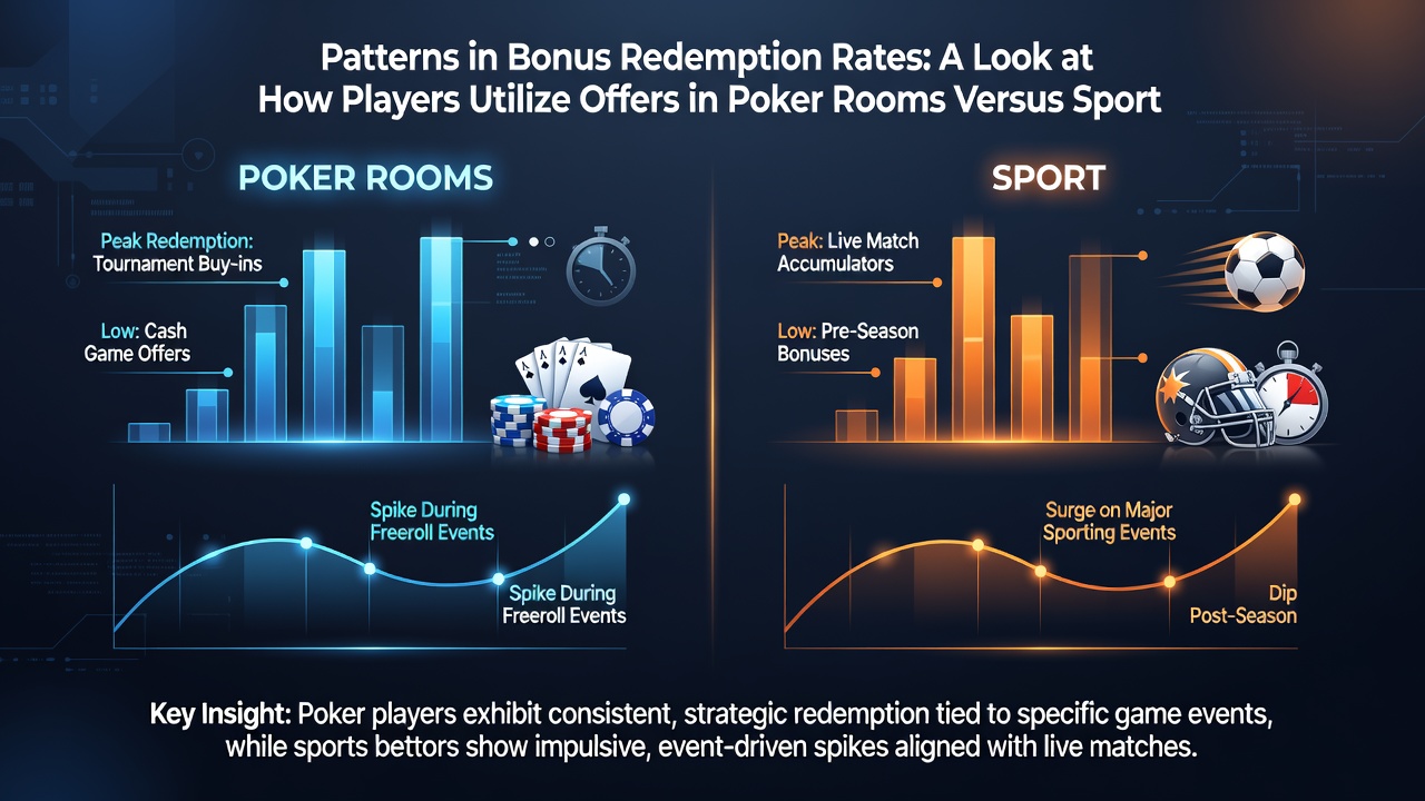 Chart comparing redemption percentages in poker rooms versus football and horse racing sportsbooks over a 12-month period