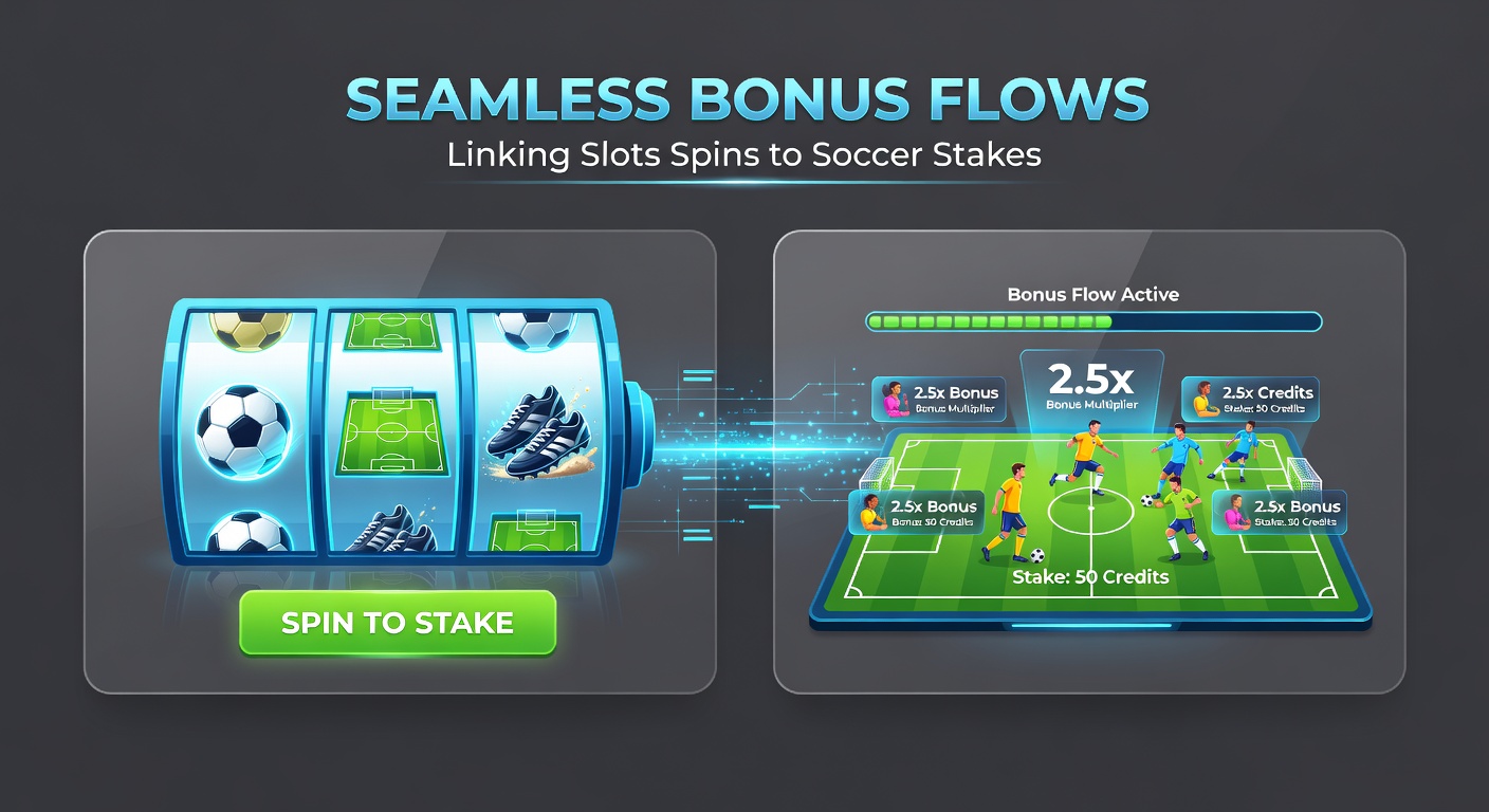 Screenshot of a gaming dashboard displaying bonus credits transferring from a slot game interface to a soccer betting slip, with live odds updating in real-time