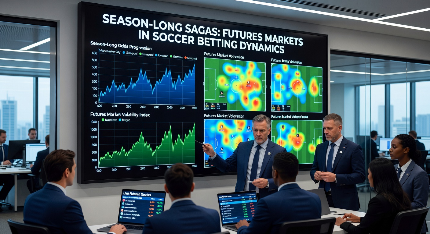Graph illustrating odds fluctuations in a soccer futures market for league winner over the season, with peaks and troughs tied to key events