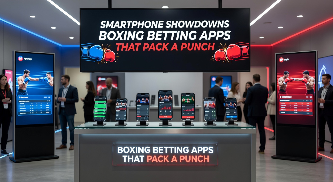 Comparison chart of boxing betting app features including odds, live streaming, and bonuses on smartphone displays