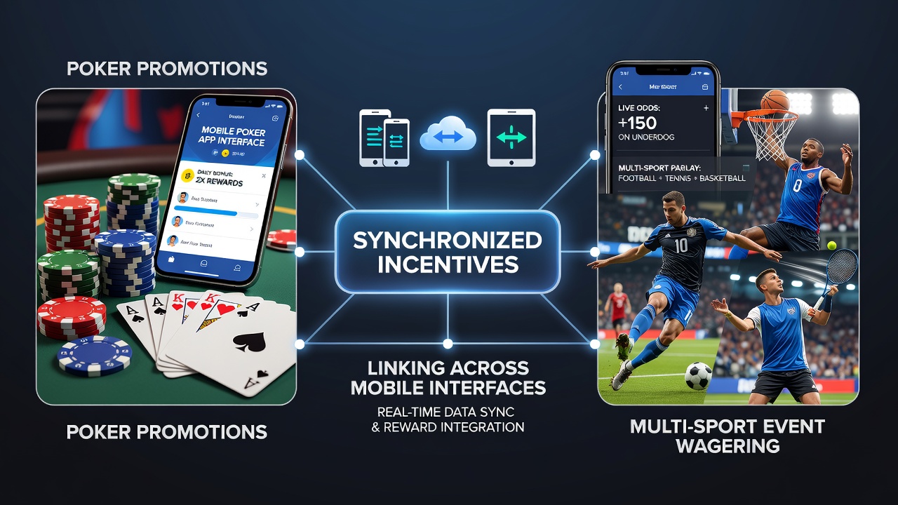 User dashboard displaying synchronized rewards across poker and sports sections