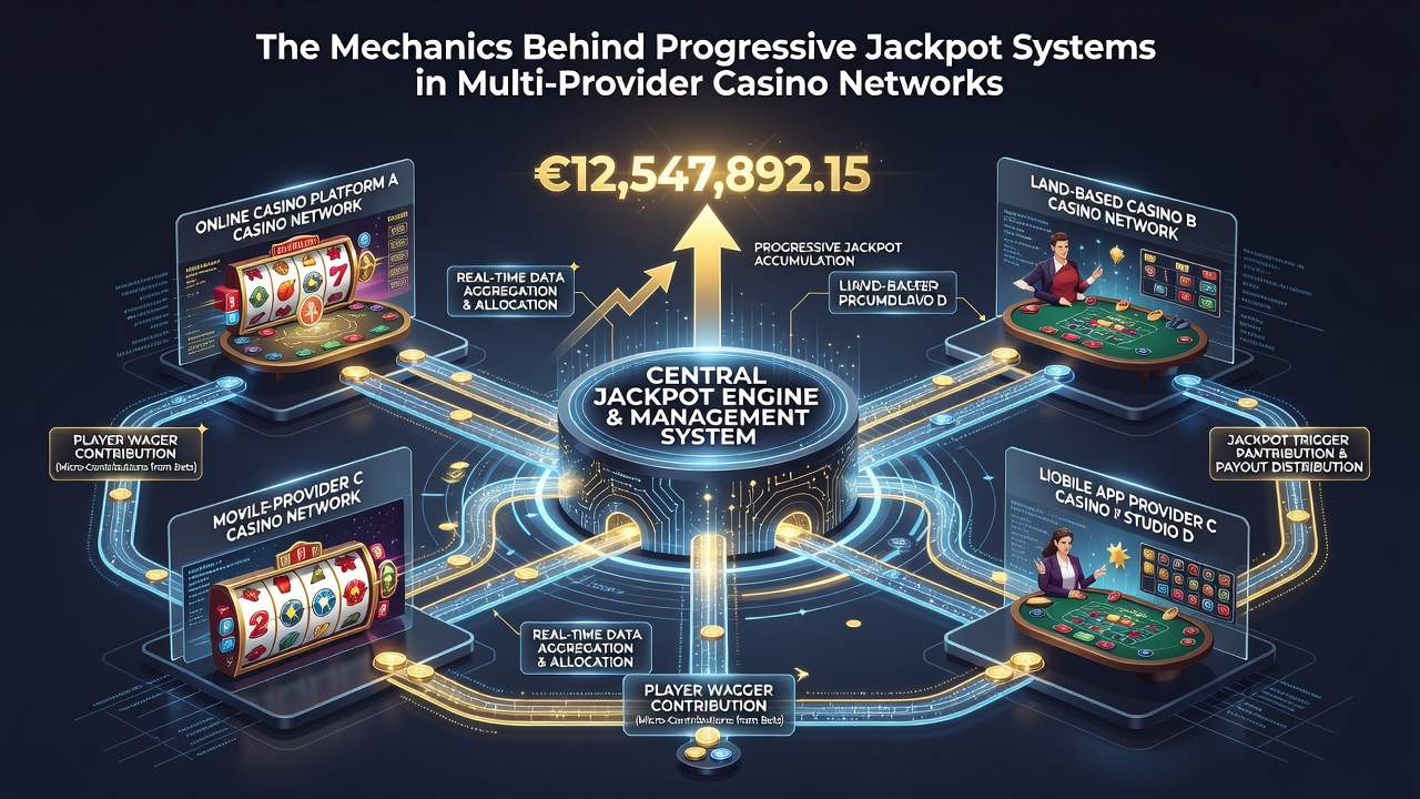 Illustration of RNG servers and contribution flow in a shared progressive jackpot network