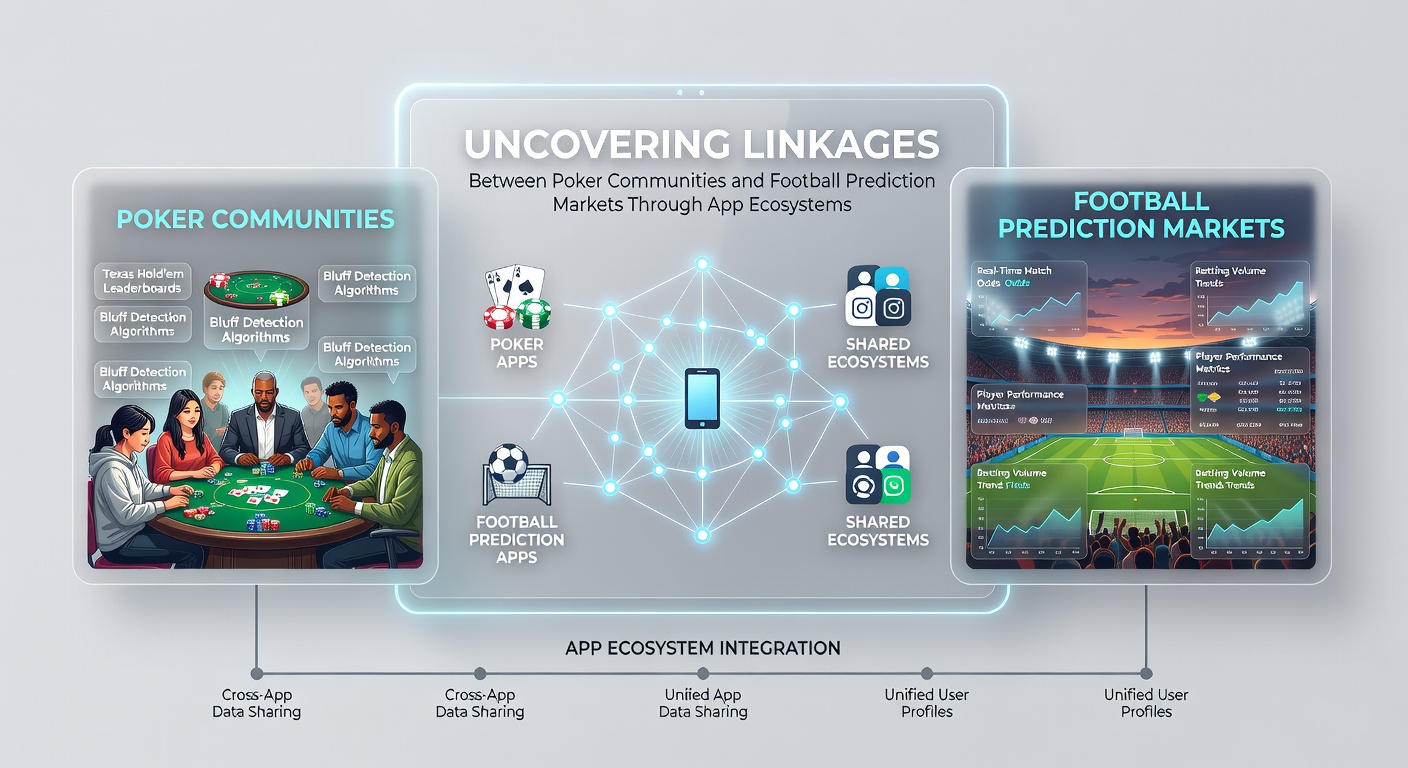 Mobile app interfaces showing poker tables alongside football prediction dashboards in a unified ecosystem