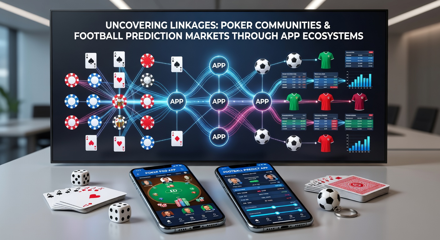 Network diagram illustrating user flows between poker communities and football prediction sections within shared mobile apps