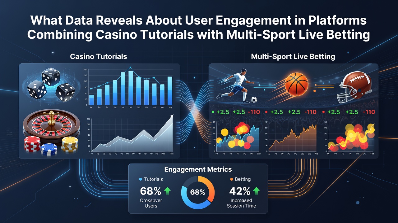 Dashboard showing user engagement metrics on hybrid casino tutorial and multi-sport live betting platforms